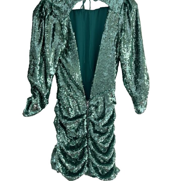 For Love & Lemons Marais Sequin Mini Dress XS Green Backless Party Cocktail - Picture 2 of 10